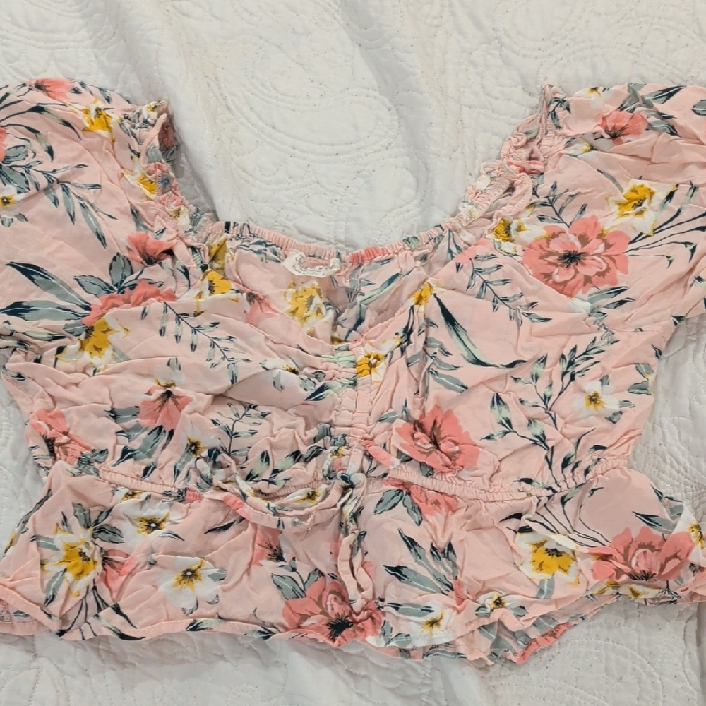 Jolie Pink Floral Blouse with Yellow Accents